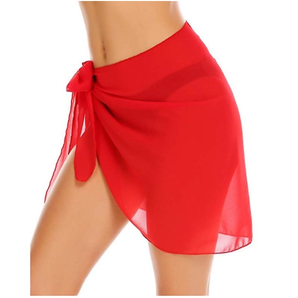 Kvindes Kort Sarong Strand Wrap Gennemsigtig Bikini Wrap Chiffon Bluse Badetøj (1 Styk - Sort)