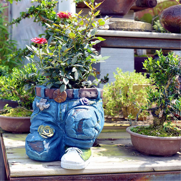 Hageblomsterpotter Jeans Blomsterpotter Hagedekorasjon Harpikshåndverk Ornamentale Artikler Blomsterpotter Hagedekorasjon Skulptur Fan0639