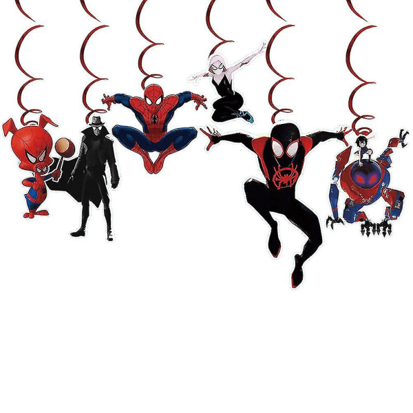 Spider-man: Into The Spider-vers Tema Födelsedagsfest Dekoration Ballonger Banner Cake Topper Hanging Spiral Set
