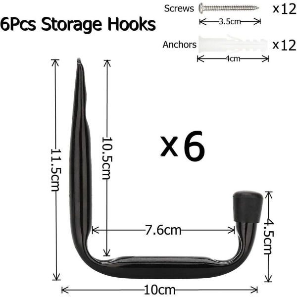 Garage Storage Heavy Duty J Hooks, Wall Mount Steel Utility Hanger (6pcsblack