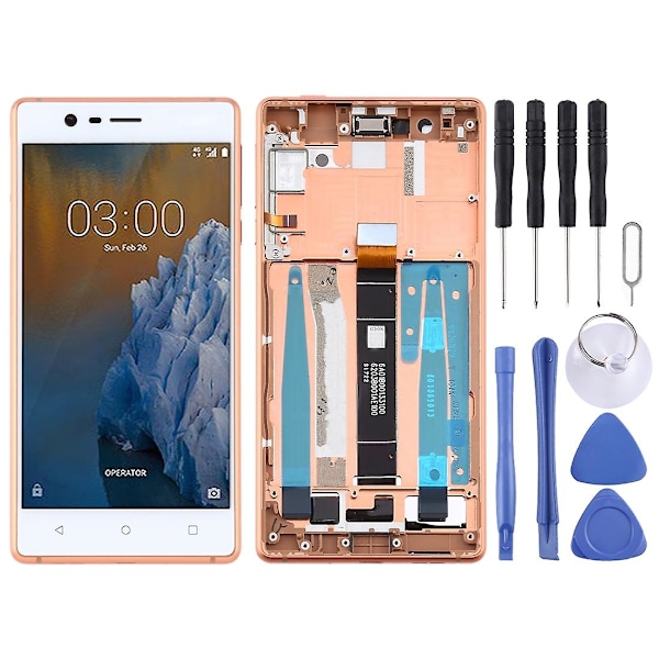 TFT LCD-skjerm for Nokia 3 TA-1032 Digitizer Full Assembly med ramme og sideknapper (svart)