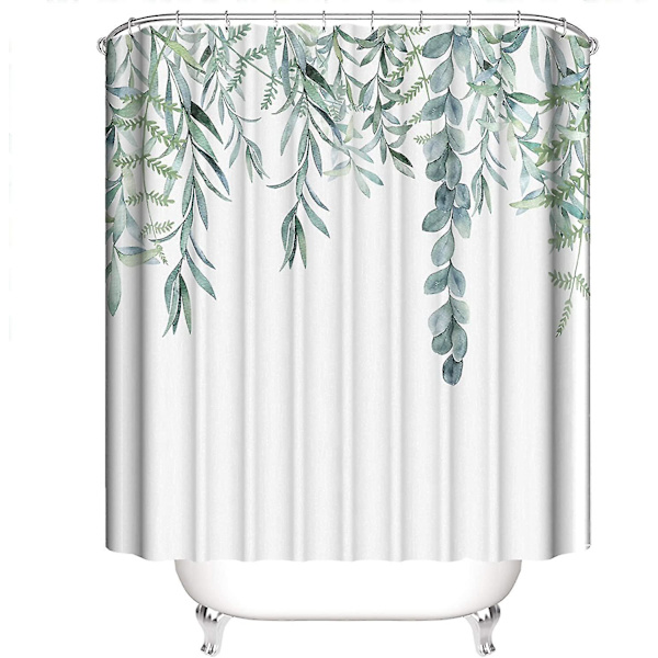 Grøn akvarel bruseforhæng med 12 kroge 150 cm x 180 cm-mxbc