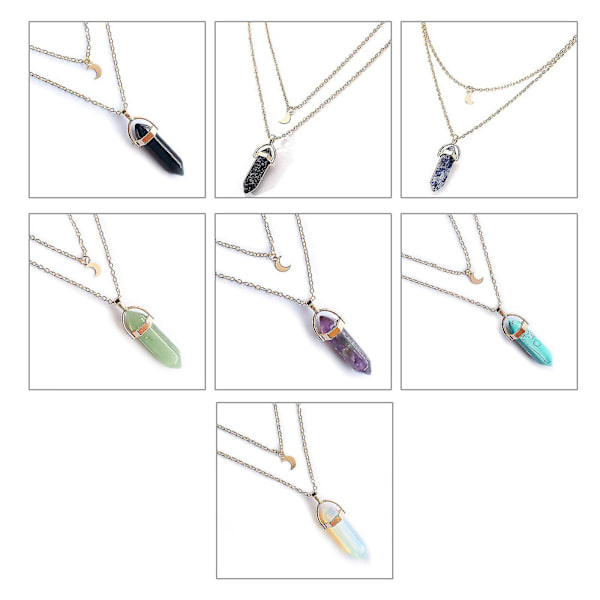 Guldkedja Hexagonal Kristall Halsband Måne Hänge Skiktad Choker Halsband-mxbc