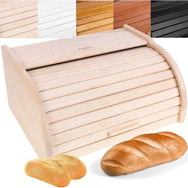 Creative Home Natural Bread Box | 38 x 28,5 x 17,5 cm | Brödlåda | Brödlåda av trä | Trälåda | Brödkorg Naturlig