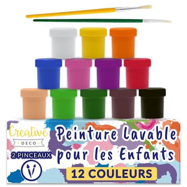 Creative Deco Vaskbar Børnemaling | 12x20ml | Levende grundfarver | Ikke-giftig Flerfärgad