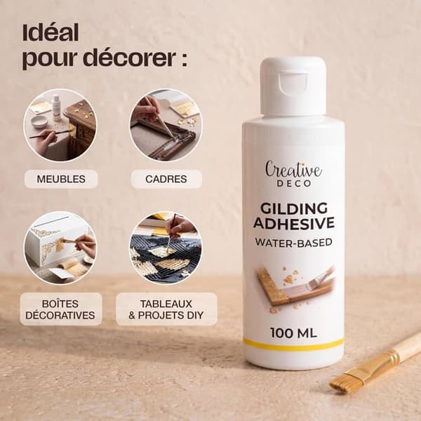 Creative Deco Lim för guldblad 100 ml, vattenbaserad, transparent, för trä, glas, keramik, papper och duk.
