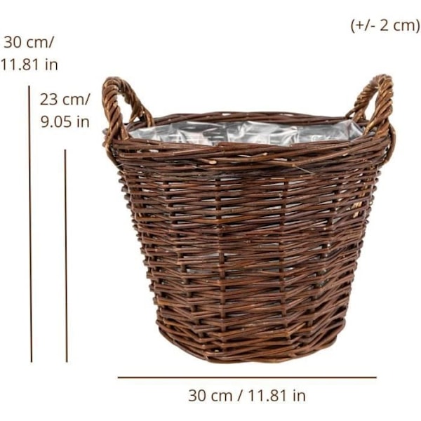 Creative Home Dark Wicker Planter | Højde 30 cm | Håndvævet | Indvendig beskyttelse | Opbevaring af blomsterpotter kastanj