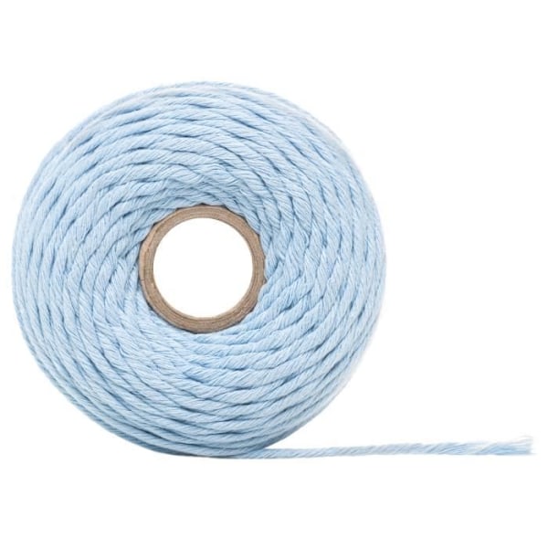 Macramé-reb - 3mm x 200m - Pastelblå - Bomulds- og polyestertråd