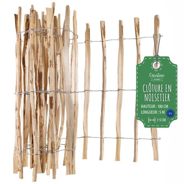 Trädgårdsstängsel - CREATIVE HOME - Hasselträ - Höjd 100 cm - Längd 5 m - Avstånd 3-5 cm Brun / Beige
