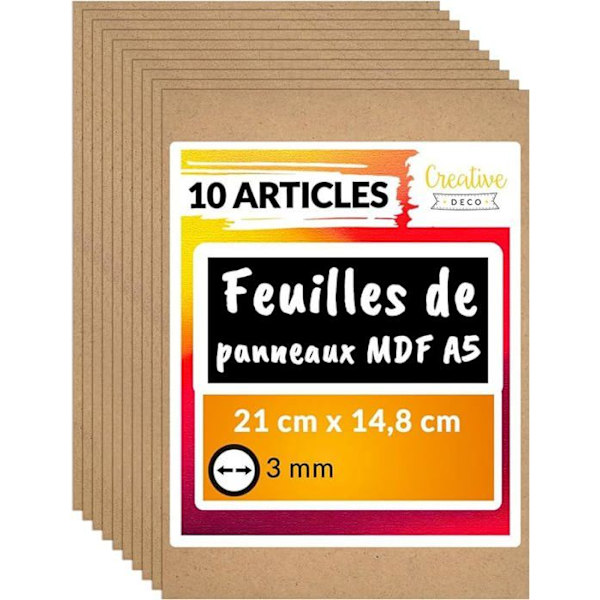 Raakapuulevylevy - 10 x A5 MDF 148 x 210 x 3 mm - Ihanteellinen tee-se-itse, laserleikkaukseen, CNC-reitittimeen, mallintamiseen Naturlig