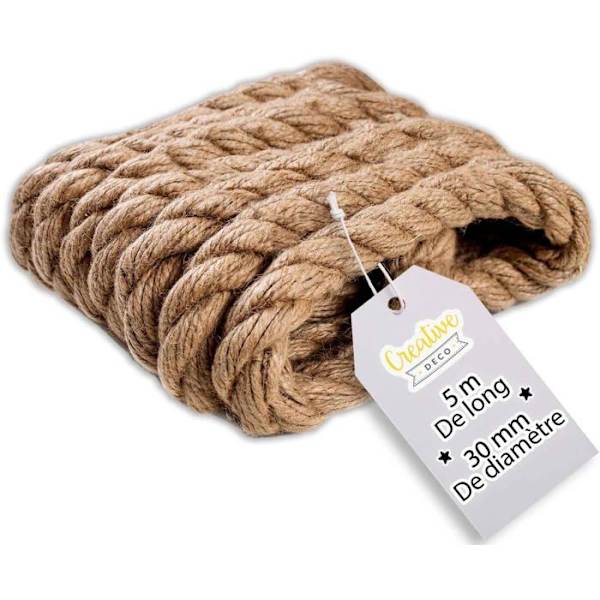 Jute Rep Tjocklek 30 mm - Creative Deco - Trädgårdsgarn och kattskrapstolpe kastanj