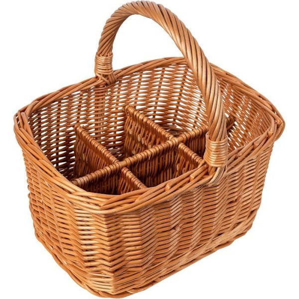 Flaskkorg - KREATIVT HEM - 6 fack - Naturlig rotting - 40 x 31 x 38 cm - Brun kastanj