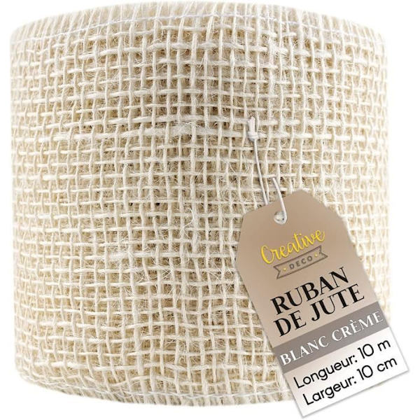 Ruban Tischløber Jute 10cm x 10m Hvid - Creative Deco Vit grädde