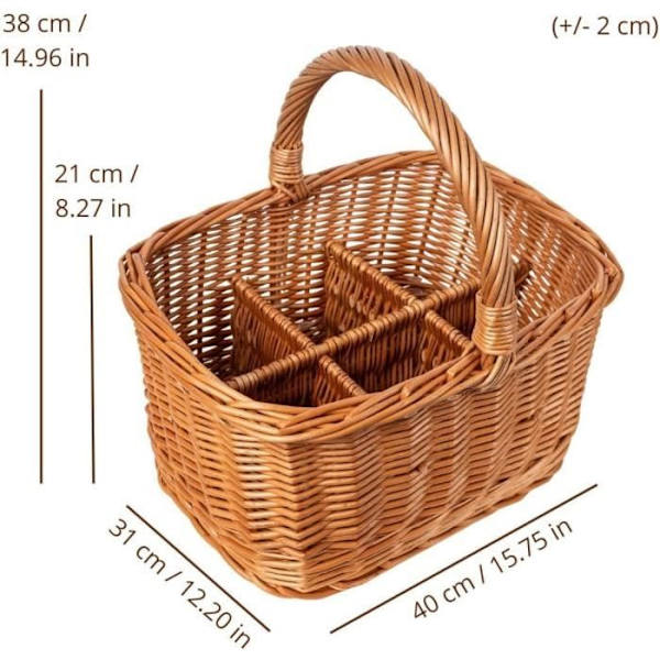 Flaskkorg - KREATIVT HEM - 6 fack - Naturlig rotting - 40 x 31 x 38 cm - Brun kastanj