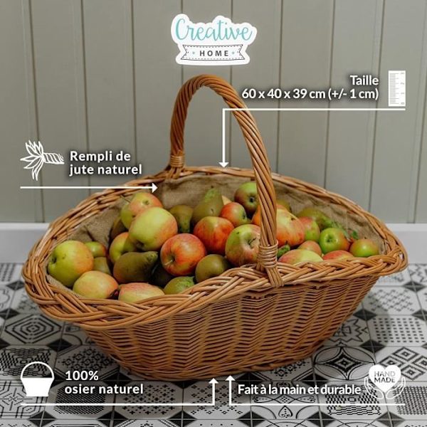 CREATIVE HOME flet kurv - Træopbevaring 60x40x39cm - Håndvævet - Jute interiør - Elegant kastanj