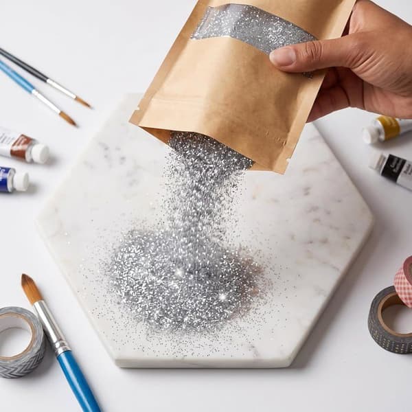 Glitterpulver - CREATIVE DECO - 200 g - silverfärgad - 0,2 mm - för målning & resin silver