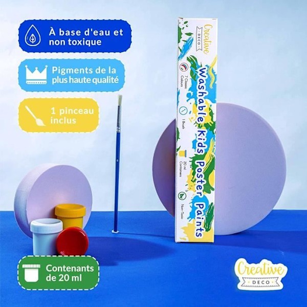 Tvättbar fingerfärg för barn - 7x20ml - Creative Leisure - Basic Vibrerande intensiva pigmenterade färger - Snabbtorkande matt effekt Flerfärgad