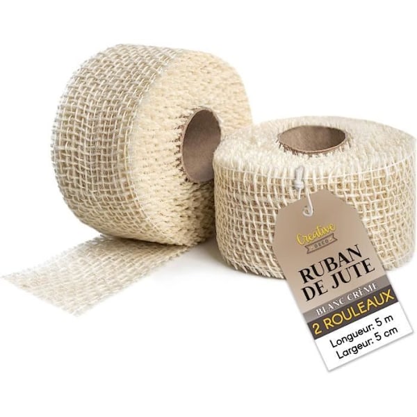 Jute Bordslöpare - CREATIVE DECO - Set med 2 - Vit - 5cm x 5m - Bröllopsdekoration Vit