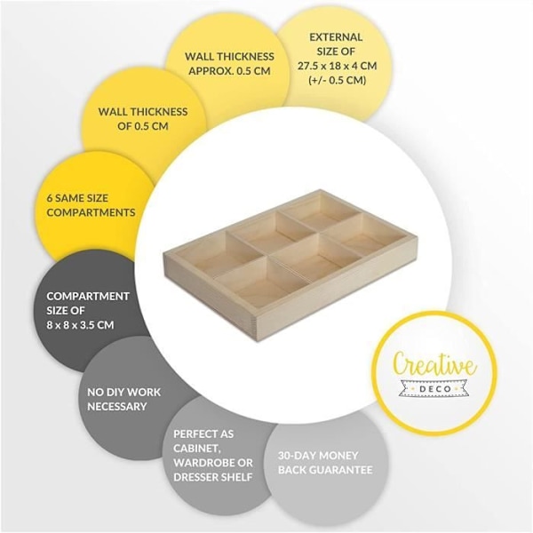 Organizer med 6 rum - Creative Deco - 27,5 x 18 x 4 cm (+-- 0,5 cm) Beige