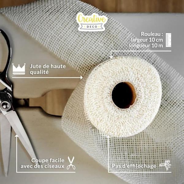 Ruban Tischløber Jute 10cm x 10m Hvid - Creative Deco Vit grädde