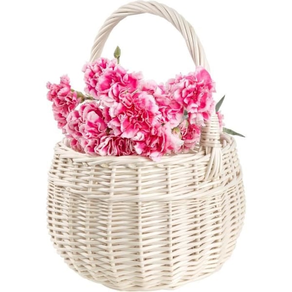 Creative Home Lille hvid flet påskekurv | 22 x 22 x 26 cm (+-- 2 cm) | Håndvævet | frugtkurv