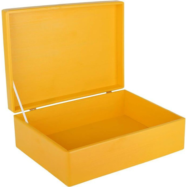 Creative Deco Gul træopbevaringsboks - 40 x 30 x 14 cm (+/- 1 cm) - med låg - Trækasse - Kassekasse Trunk Coffr Gul