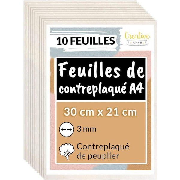 10 x A4 raakapuuvaneri - Creative Deco - 3 x 300 x 210 mm (+/- 0,5 mm)