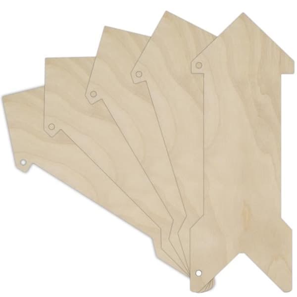 Sæt med 5 pileformede vedhæng - Creative Deco - 30x11cm - Umalet krydsfiner