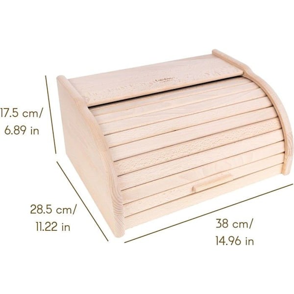 Creative Home Natural Bread Box | 38 x 28,5 x 17,5 cm | Brödlåda | Brödlåda av trä | Trälåda | Brödkorg Naturlig