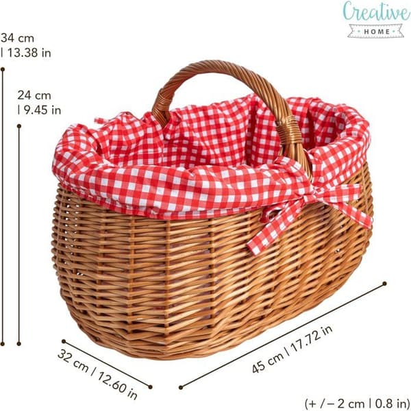 Picknickkorg - CREATIVE HOME - Creative Home - Flätad rotting - Röda rutor - 45x32x34 cm brun