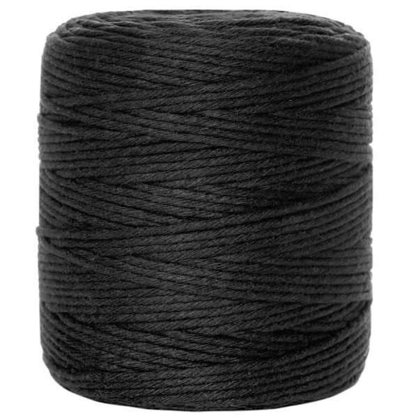 3mm x 200m Macramé-rep svart bomullstråd - (+/-) 0,5 mm tjocklek - 15-lagers garn - Naturlig sladd - Kök, trädgård