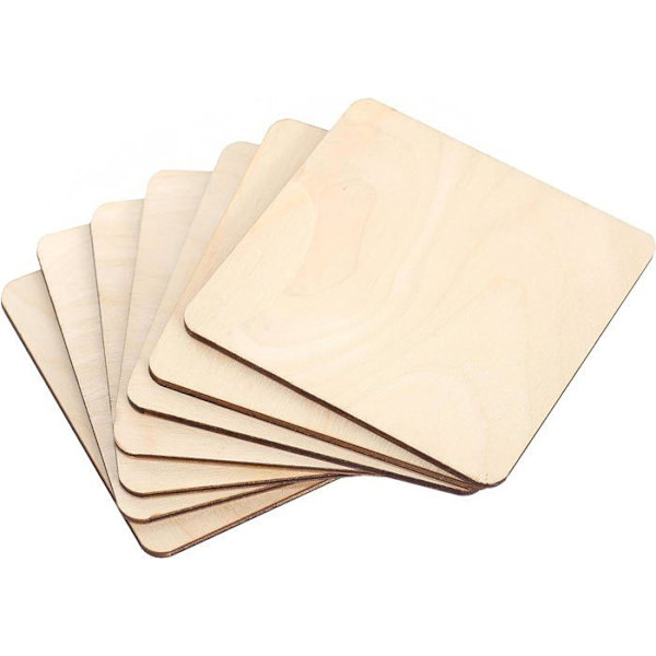 Creative Deco 10 x neliön puiset lasinaluset | 10x10cm | Vanerileikkaukset | Maalaamaton | Kupit, lasit, juomalasit Beige