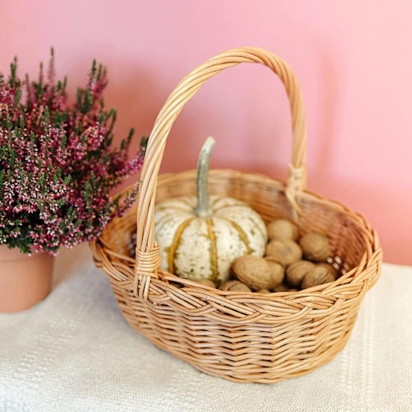 Flätad förvaringskorg - Picknickkorg - 35x30x35cm - 100 % naturligt - hållbart kastanj