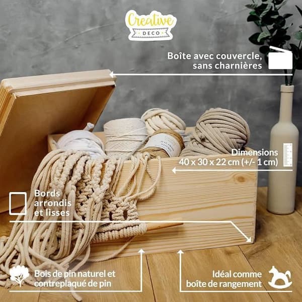 Creative Deco opbevaringsboks i træ - 40 x 30 x 22 cm - Tilpasset mindeboks Beige