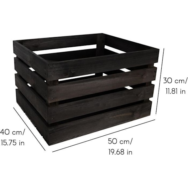 Creative Deco Black Wooden Crate - 50 x 40 x 30 cm - Träförvaringslåda - Trälåda - Träförvaringslåda Svart