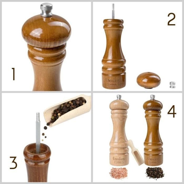 Salt- og peberkværn - KREATIVT HJEM - Manual Wooden Duo - Sort og hvid Svartvitt