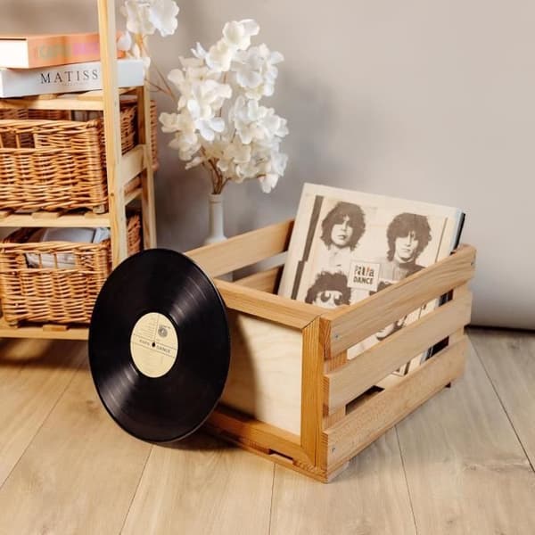 Trækasse til vinyler - CREATIVE DECO - 46 x 36 x 29 cm - Træ - Brun - Beige Beige