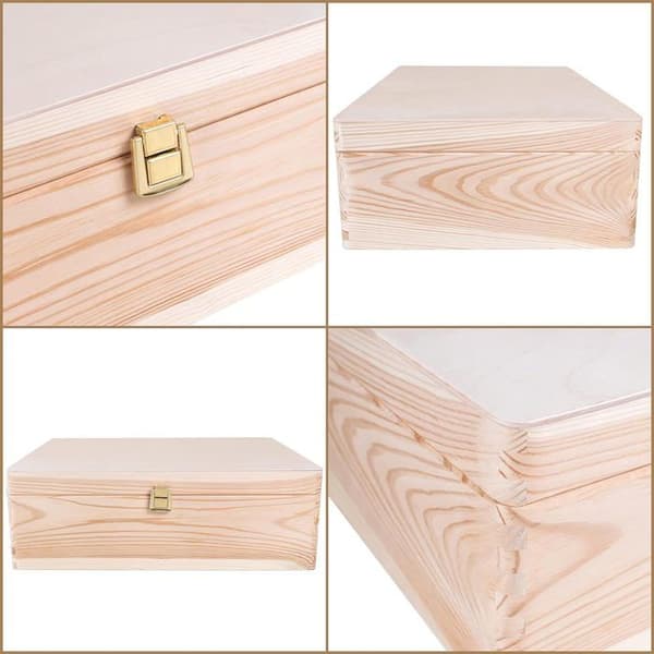 Förvaringslåda i trä - CREATIVE DECO - 40 x 30 x 14 cm - Ej målad - Låsbar - Lock omålad