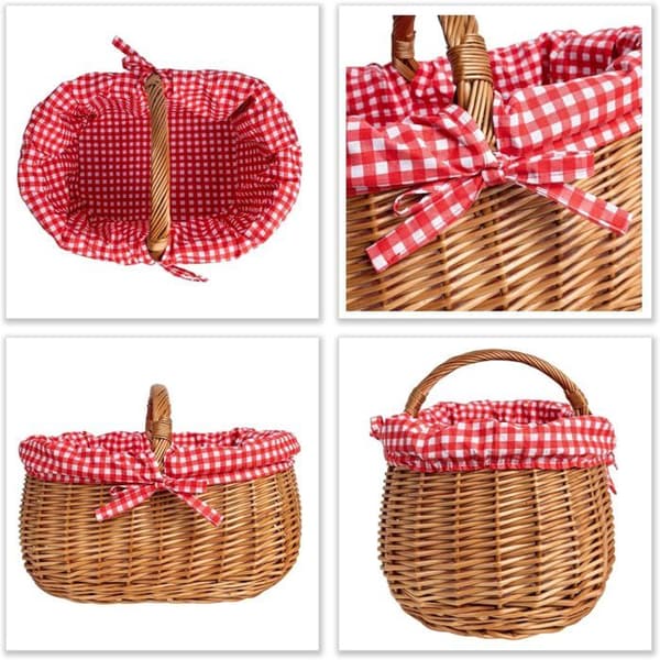 Picknickkorg - CREATIVE HOME - Creative Home - Flätad rotting - Röda rutor - 45x32x34 cm brun