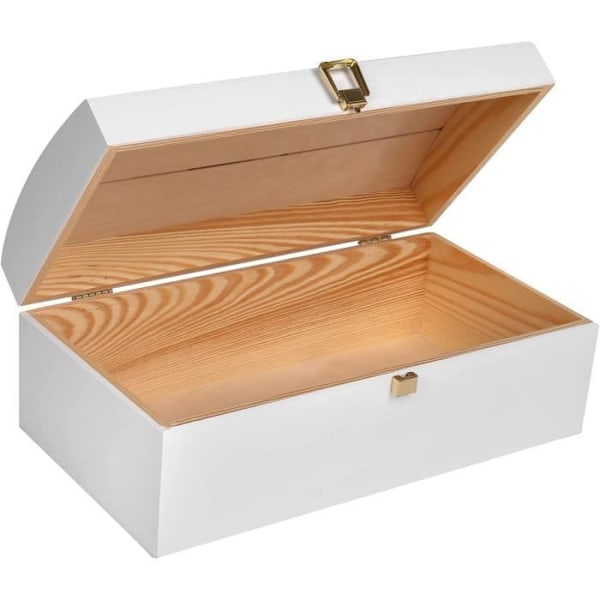 Creative Deco Chest White Wood Säilytyslaatikko | 34,5 x 18 x 13,8 cm | jossa lukko ja kaareva kansi Vit