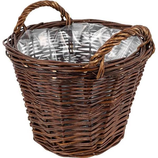 Creative Home Dark Wicker Planter | Höjd 30 cm | Handvävd | Inre skydd | Förvaring av blomkrukor kastanj