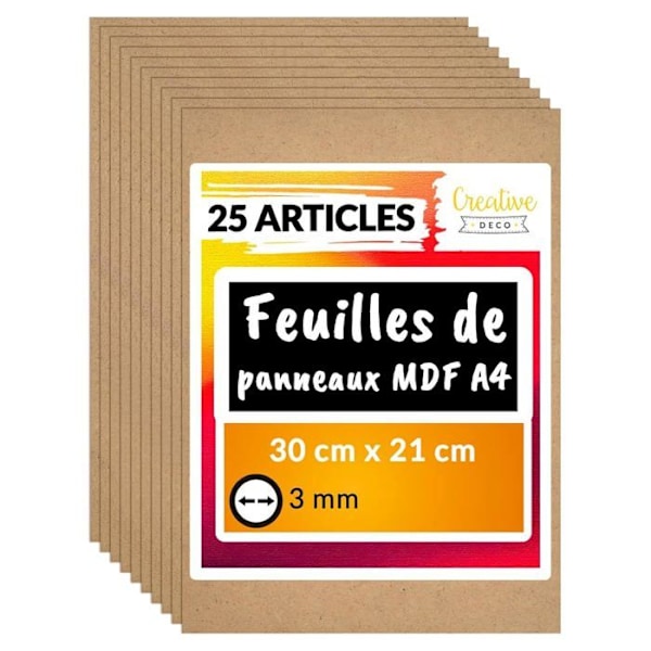 Raakapuulevylevy - 25 x A4 MDF 300 x 210 x 3 mm - Ihanteellinen tee-se-itse, laserleikkaukseen, CNC-reitittimeen, mallintamiseen Naturlig