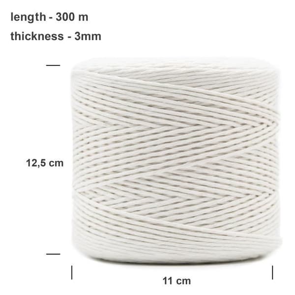 Macramé reb - CREATIVE DECO - 300m - Hvid - 12-lags - Bomuld