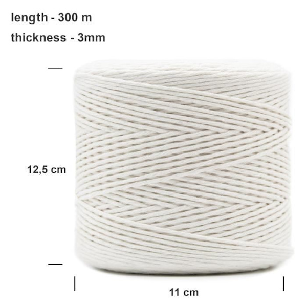 Macramé rep - CREATIVE DECO - 300m - Vit - 12 Ply - Bomull