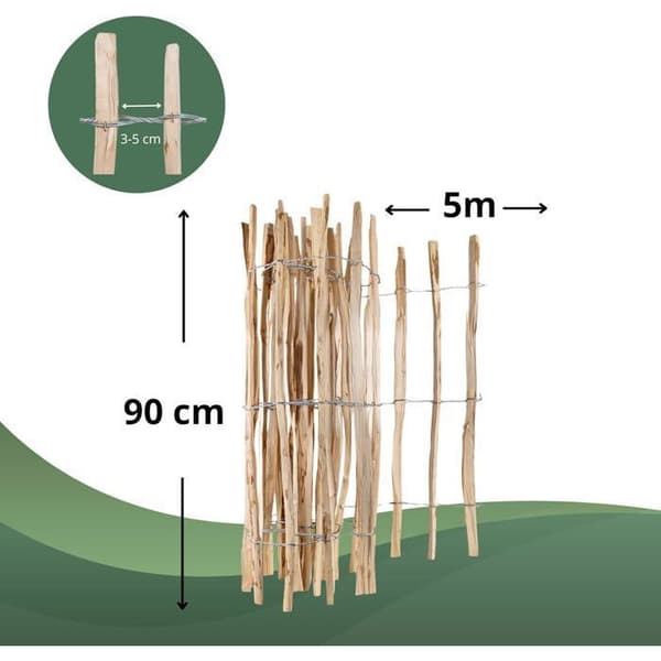 Trädgårdsstängsel - CREATIVE HOME - Hasselträ - Höjd 90 cm - Längd 5 m - Avstånd 3-5 cm Brun / Beige