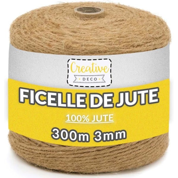 Creative Deco 300m jutegarn | Tjocklek 3 mm | Trädgårdsgarn | Lantlig bröllopsinredning | Gör det själv garn | Jute rep kastanj