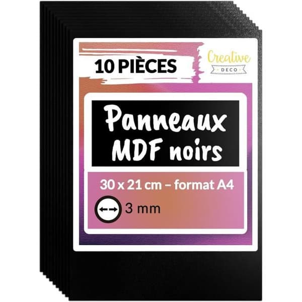 MDF Panel Sort - Creative Deco - 300 x 210 x 3 mm - Laser Skæring - Gravur - Pyrografi Svart