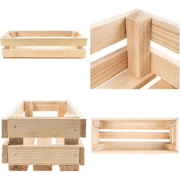 Naturlig trækasse - CREATIVE DECO - 34 x 14 x 9 cm - Træopbevaringskasse - Vintage trækasse Beige
