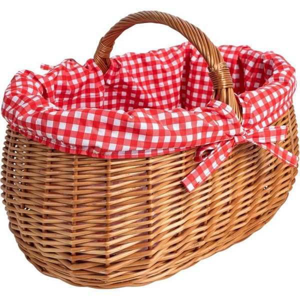 Picknickkorg - CREATIVE HOME - Creative Home - Flätad rotting - Röda rutor - 45x32x34 cm brun