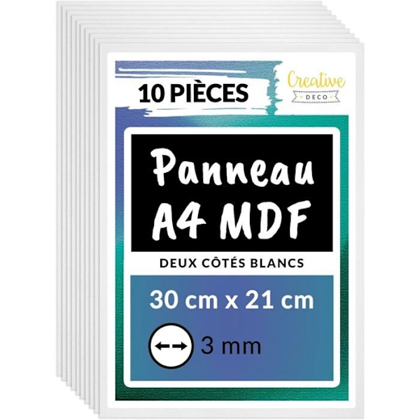 Kreativ Deco 10x MDF-panel Vit A4 Dubbel Sides 300x210mm | Råträ Bricolage, Laserutskärning, Gravyr, Modellbygge, Pyrogravyr Vit